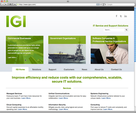 the newly redesigned IGI homepage