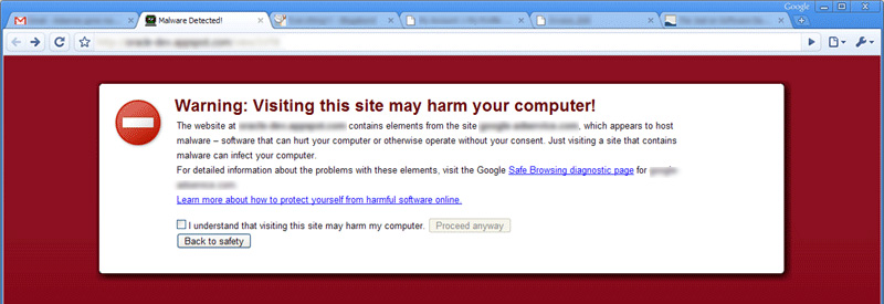Google Chrome's this website is infected with malware message
