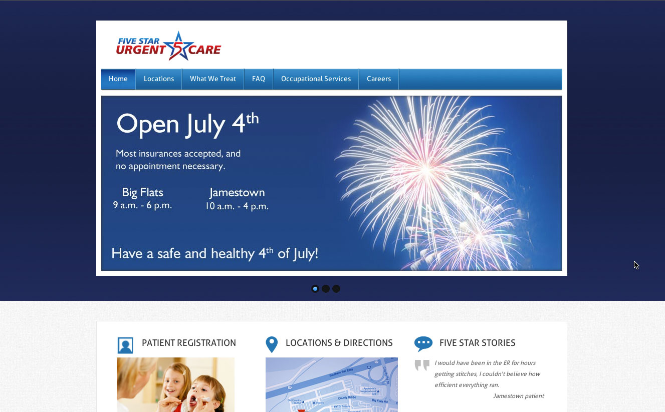 Five Star Urgent Care redesigned homepage
